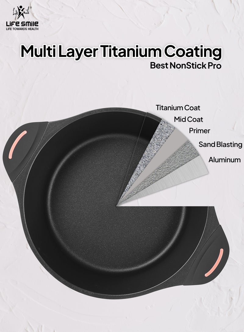 Life Smile 6Pcs Non-Stick Cookware Sets-Titanium Coating Cookwares, Cooking Set Non-Stick Includes 16/20/24cm Casserole with Lid,Oven Safe Aluminium Pots Set - Image 4