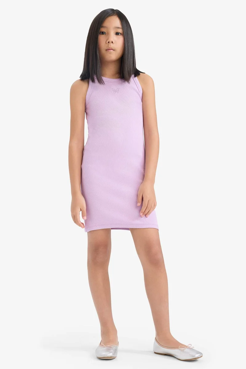 ديفاكتو Fitted Crew Neck Corduroy Sleeveless Dress