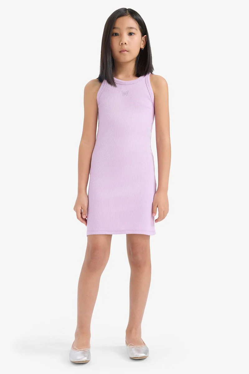ديفاكتو Fitted Crew Neck Corduroy Sleeveless Dress