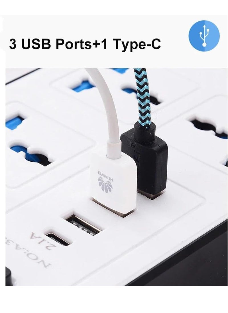 Next Life - 3 Meter Power Extension Cord 6-Power Socket with 3 USB+ 1 type C Charger Station,Office Supplies Protected Extension Cable, Fire Retardant Multi-Plug, Switched Power Strip - Image 1
