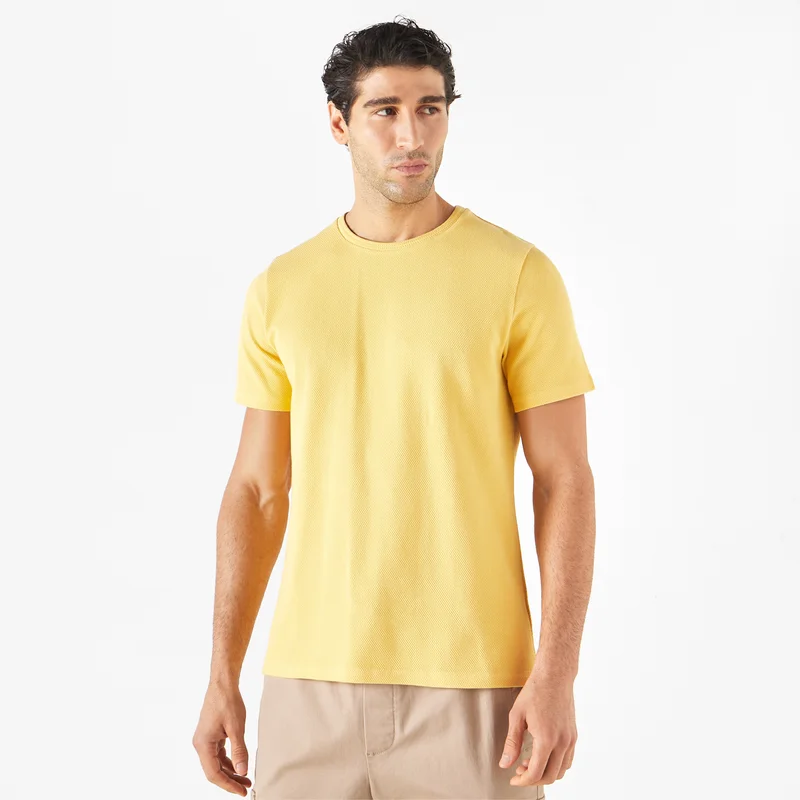 Iconic Textured T-shirt with Crew Neck and Short Sleeves