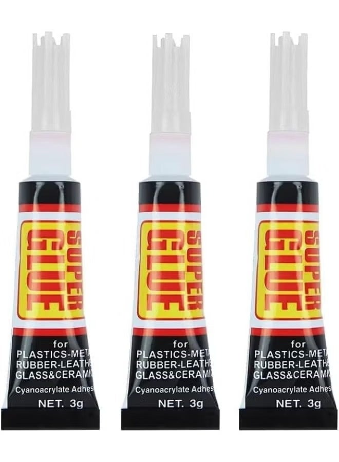 Super Glue غراء فائق الجل شفاف غير متدفق | لاصق سريع الجفاف فوري مع موزع دقيق | رابطة قوية للبلاستيك، المعدن، الخشب، الجلد، السيراميك، المطاط وإصلاحات الأعمال اليدوية | 3 جرام لكل أنبوب، عبوة من 3 - Image 1