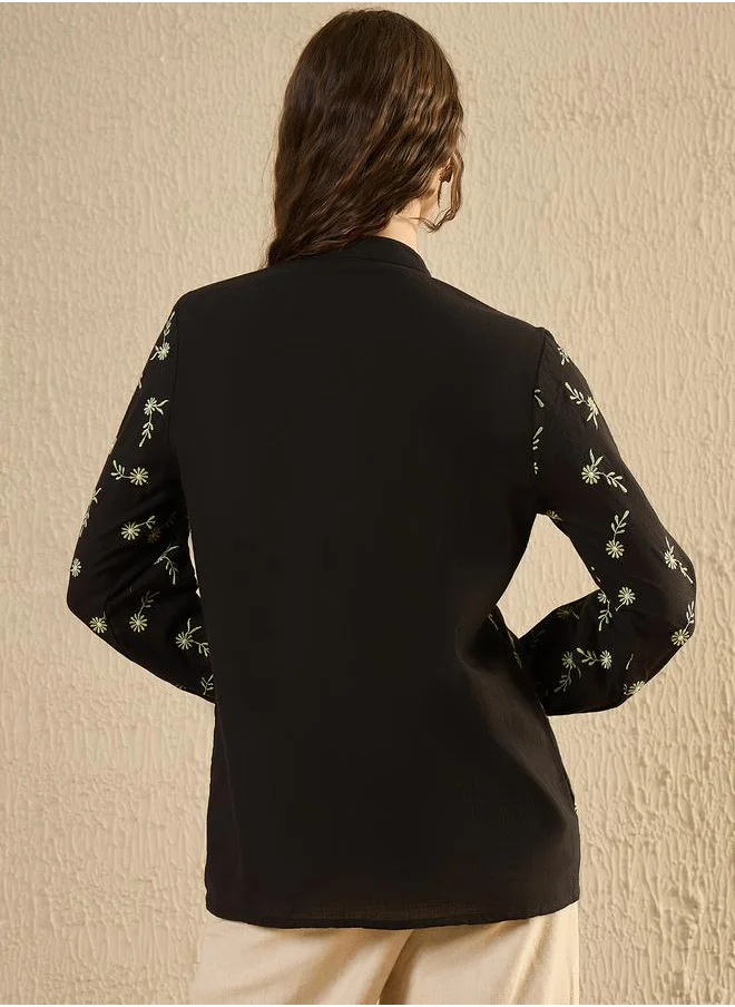 سانسكريتي هومز Sanskrutihomes Floral Print Mandarin Collar Shirt