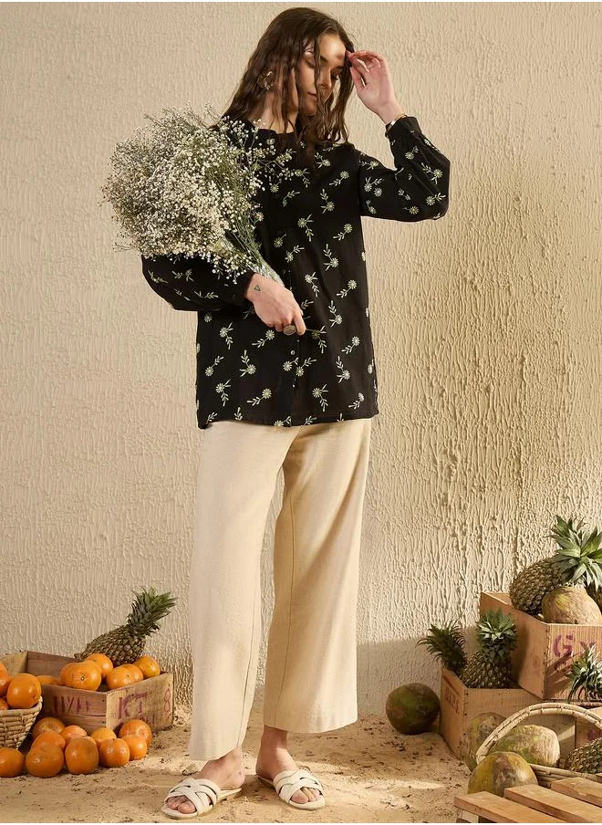 سانسكريتي هومز Sanskrutihomes Floral Print Mandarin Collar Shirt