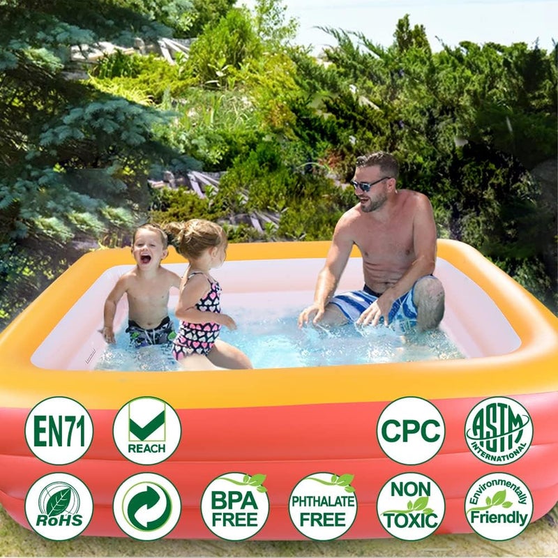 XFlated Inflatable Pools for Kids and Adults, 82" X 57" X 25" Kiddie Pools with Inflatable Soft Floor, Durable Family Swimming Pool for Backyard, Garden or Indoor (Orange) - Image 2