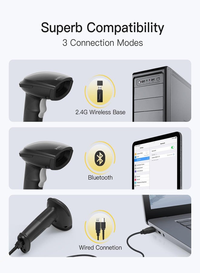 Inateck 2D Barcode Scanner, Wireless Bluetooth QR Barcode Scanner, Handheld Scanner with APP and SDK, 1 Charge for 3 Months, BCST-23 Dark Gray - Image 4