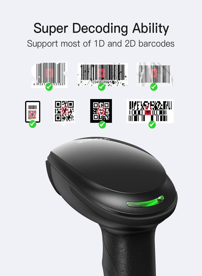 Inateck 2D Barcode Scanner, Wireless Bluetooth QR Barcode Scanner, Handheld Scanner with APP and SDK, 1 Charge for 3 Months, BCST-23 Dark Gray - Image 2