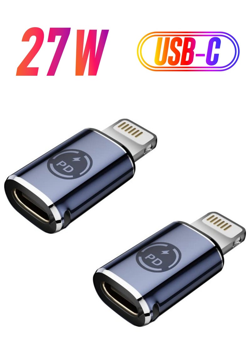 Excefore USB C to light-ning adapter, 2 Pcs Type C Female to light-ning Male Adapter, Support 27W PD Charging, Type C harging Data Transmission, Compatible for iPhone 12/11/8 X XR/XS/SE/7Plus Max pad Air  - Image 1