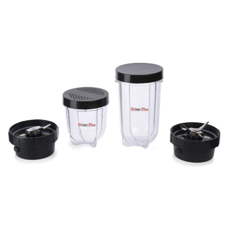 PRIME PLUS جرار بوليت شفاف من بلاستيك ABS لملحقات السموذي والصلصة لمطحنة الخلاط العادية مجموعة من 2 جرار و 2 غطاء أسود - Image 5