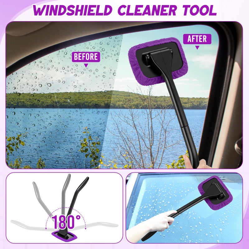 Wovnet 16 Pcs Windshield Cleaner Tool, Car Cleaning Kit with Various Detailing Brushes Set Spray Bottle Cleaner Towel Cleaning Gel Accessories Car Interior Detailing Kit for Windows Vents(Purple) - Image 3