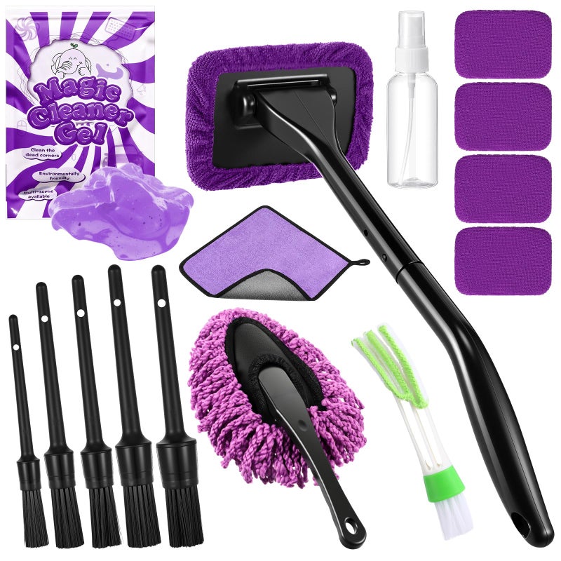 Wovnet 16 Pcs Windshield Cleaner Tool, Car Cleaning Kit with Various Detailing Brushes Set Spray Bottle Cleaner Towel Cleaning Gel Accessories Car Interior Detailing Kit for Windows Vents(Purple) - Image 1