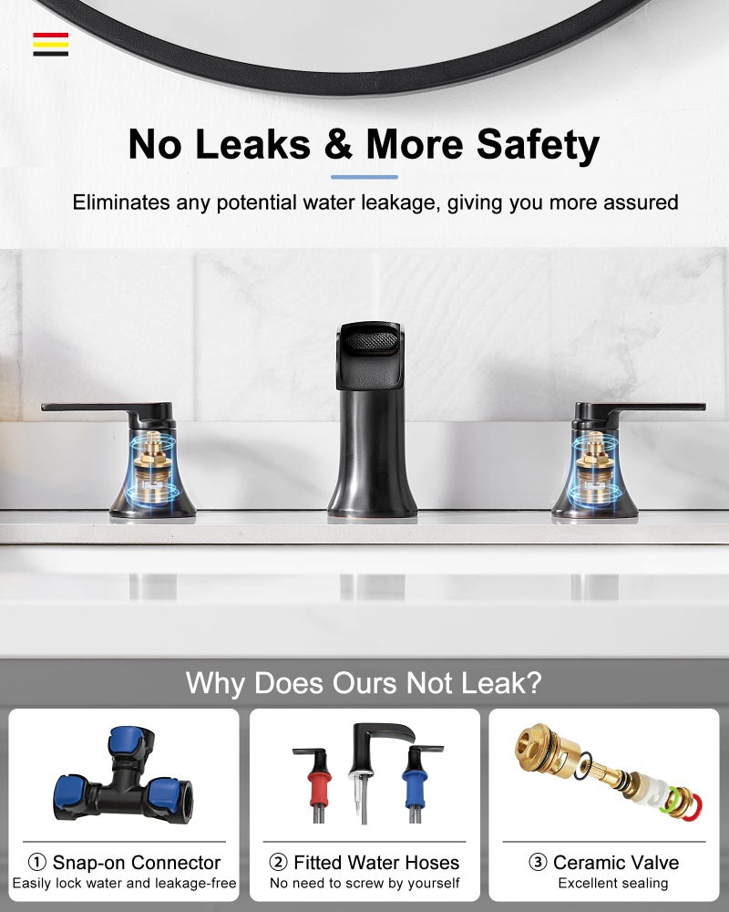 Hoigy Waterfall Faucet Brass Bathroom Sink Faucet 3 Hole  Oil Rubbed Bronze Faucet For Bathroom Sink 2 Handle  Widespread 8 Inch Vanity Faucet Farmhouse Bathroom Faucets With Pop Up Drain Water Hose - Image 4