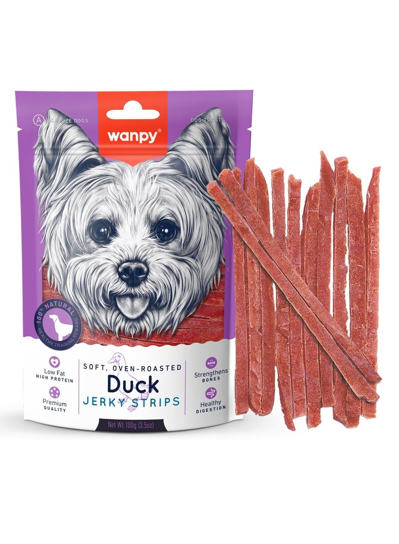 Wanpy Oven Roasted Soft Duck Jerky Strips Dog Treats 100g 