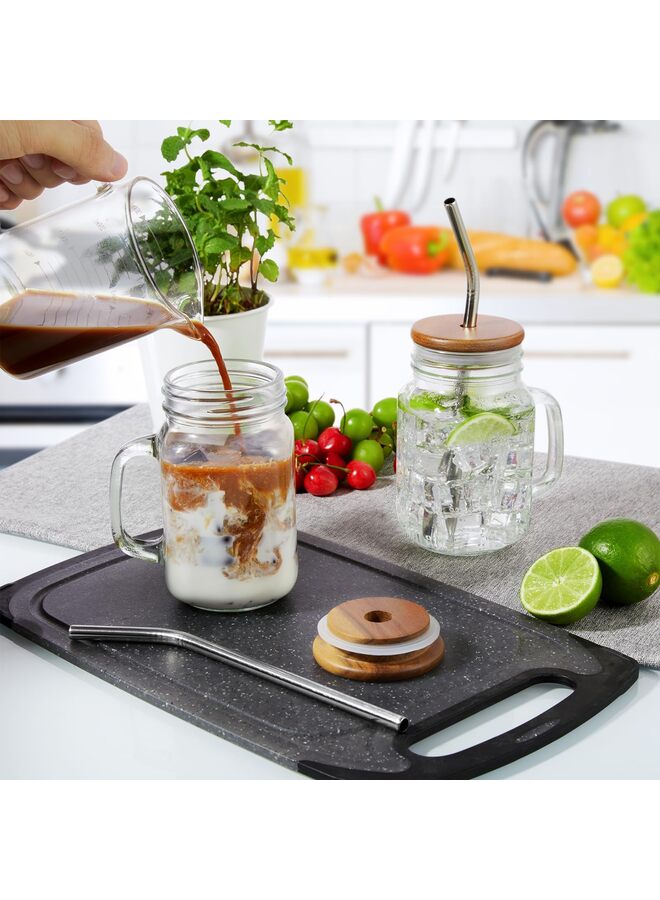 24oz Iced Coffee Cups Set of 2, Mason Jar Cups, Glass Cups with Lids and Straws, Mason Jars with Handles, Mason Jar Drinking Glasses - Image 3