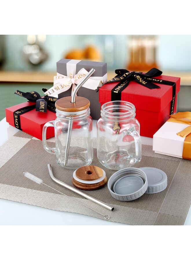 24oz Iced Coffee Cups Set of 2, Mason Jar Cups, Glass Cups with Lids and Straws, Mason Jars with Handles, Mason Jar Drinking Glasses - Image 5