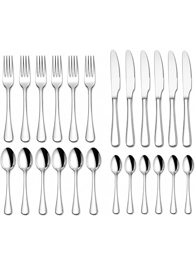 S-TOP 24 Pieces Cutlery Set, Stainless Steel Basic Flatware Cutlery Silverware for Home/Office/Party/Camping, Knife FoSpoon Eating Utensils Set Service for 6, Mirror Polish - Image 1