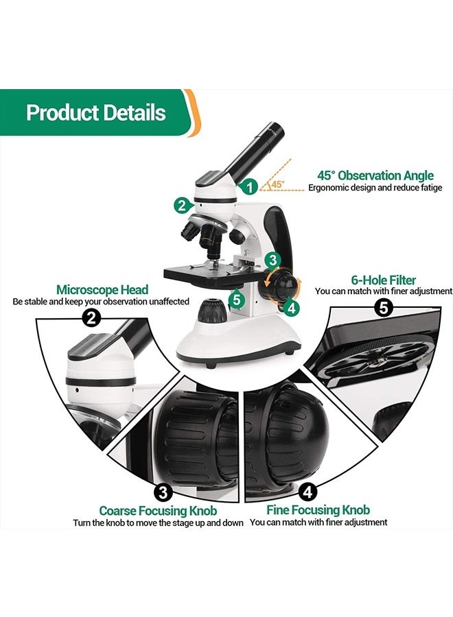 BNISE Microscope kit for Kids and Students, 40X-2000X Magnification, Prepared Slides Kit, Dual LED Illumination, All Glass Optics, and Cordless Capability for Children Beginner  - Image 4