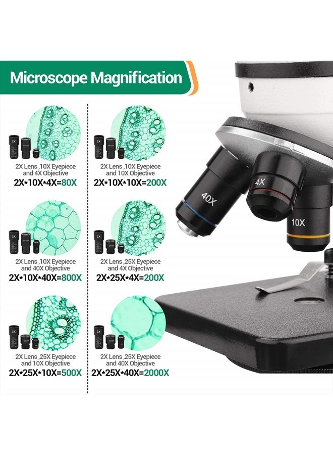 BNISE Microscope kit for Kids and Students, 40X-2000X Magnification, Prepared Slides Kit, Dual LED Illumination, All Glass Optics, and Cordless Capability for Children Beginner  - Image 2