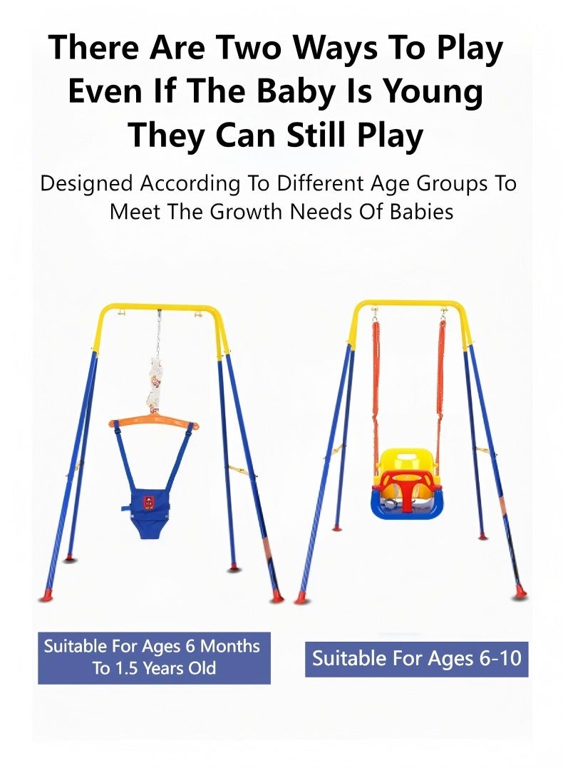 جونيوك 4-إن-1 طفل صغير سوينغ مجموعة مع الإطار داخلي وخارجي الطفل سوينغ مع حامل معدني قابل للطي الاطفال سوينغ مجموعة للفناء الخلفي، وسهلة لتجميع وتخزين - Image 2