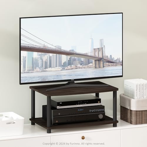 Furinno TURN-N-TUBE TV Riser Stand, 2-Tier Small Elevated No Tools TV Stand, TV Console for TV up to 32 inch, 15.8 x 23.8 x 11, for Living Room, Bedroom, Dark Brown - Image 2