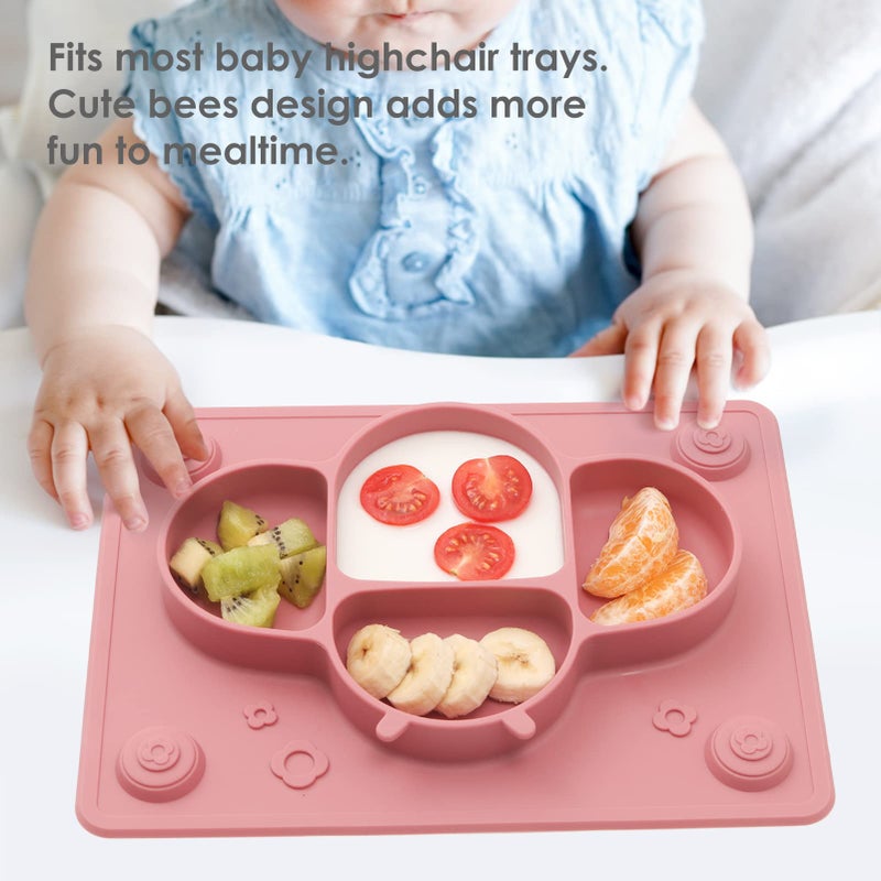ROCCED Suction Plates for Baby Placemat Spoon Fork Set for Toddlers, Silicone Baby Plates with Suction Baby Dishes for Kids Plates-pale mauve - Image 3