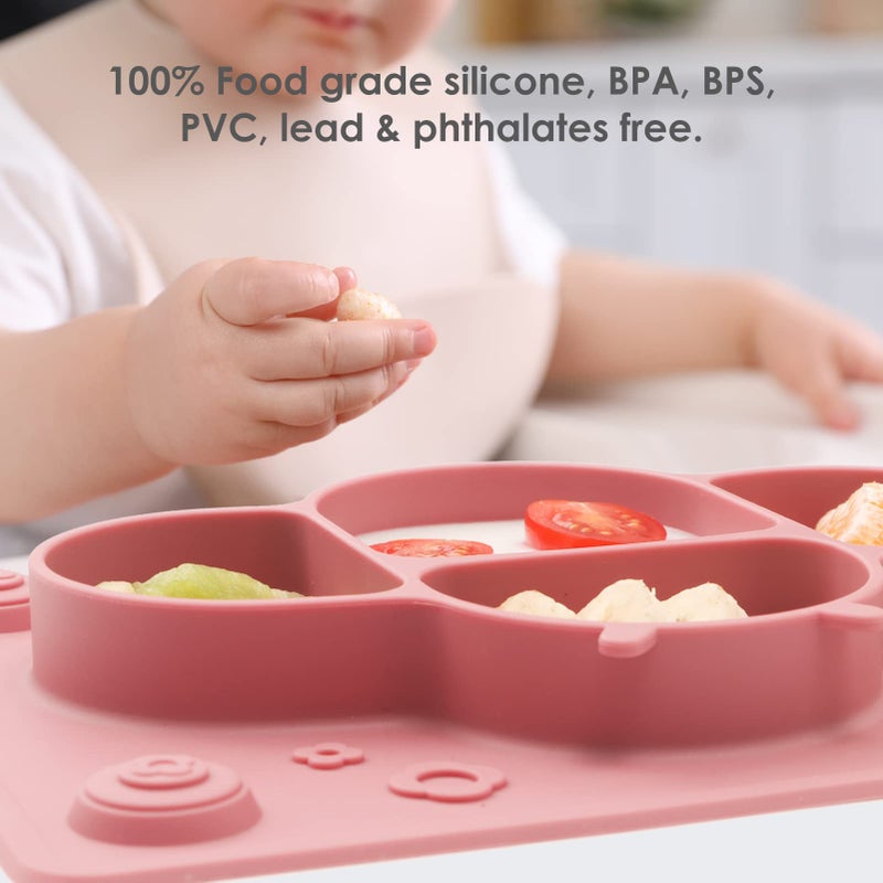 ROCCED Suction Plates for Baby Placemat Spoon Fork Set for Toddlers, Silicone Baby Plates with Suction Baby Dishes for Kids Plates-pale mauve - Image 5