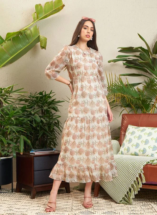 SASSAFRAS Floral Chiffon Midi Dress