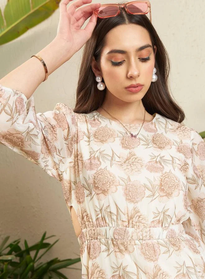 SASSAFRAS Floral Chiffon Midi Dress