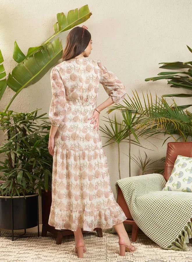 SASSAFRAS Floral Chiffon Midi Dress