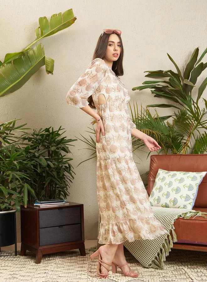 SASSAFRAS Floral Chiffon Midi Dress