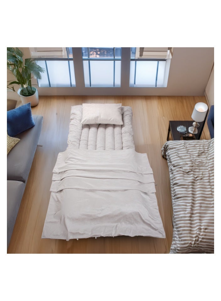 SMART HOME The 4-in-1 guest package consists of a mattress, a light blanket, a pillow, and an elegant bag. A soft velvet package made of high-quality materials. A single-person natural cotton mattress measuring 200x90 x10 cm.  - Image 1
