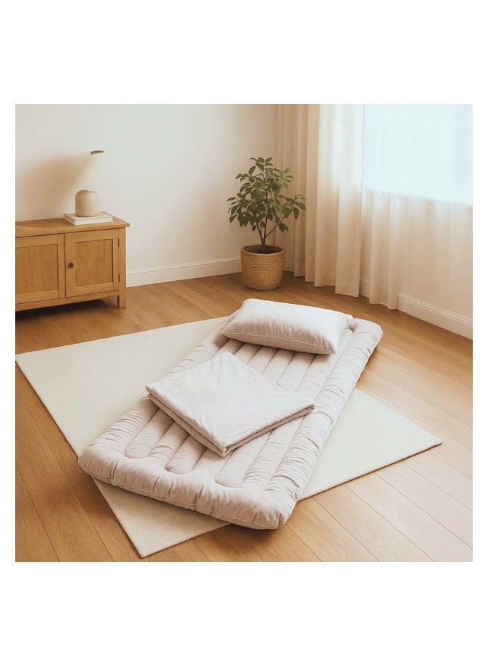 SMART HOME The 4-in-1 guest package consists of a mattress, a light blanket, a pillow, and an elegant bag. A soft velvet package made of high-quality materials. A single-person natural cotton mattress measuring 200x90 x10 cm.  - Image 4