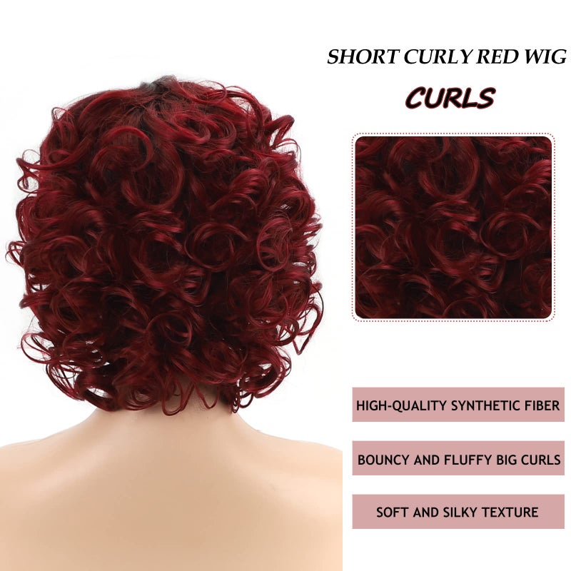 SEVENCOLORS Burgundy Curly Wigs for Black Women Short Ombre Wine Red Wavy Wig Synthetic Hair Natural Looking Curly Bob Wigs - Image 4