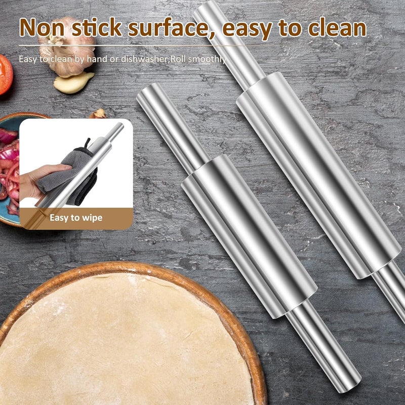 windforgecraft 3 Pcs Stainless Steel Rolling Pin Nonstick Roll Pin Long Dough Roller Non Stick Pizza Dough Roller Ergonomic Baking Rolling Pin for Baking Cookie Fondant Dough Pastry Pizza Pie Crust - Image 5