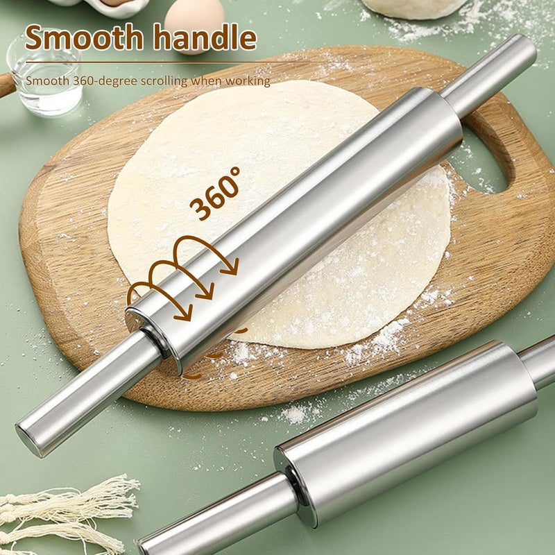 windforgecraft 3 Pcs Stainless Steel Rolling Pin Nonstick Roll Pin Long Dough Roller Non Stick Pizza Dough Roller Ergonomic Baking Rolling Pin for Baking Cookie Fondant Dough Pastry Pizza Pie Crust - Image 4