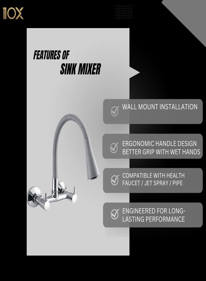 10X Sink Mixer Tap for Kitchen 2 in 1 BYL-9876 Flexible Tap with Silicone Flexible Spout | Hot & Cold Water Control | Chrome Plated | Heavy Brass Cartridge | Dual Lever Design - Image 3
