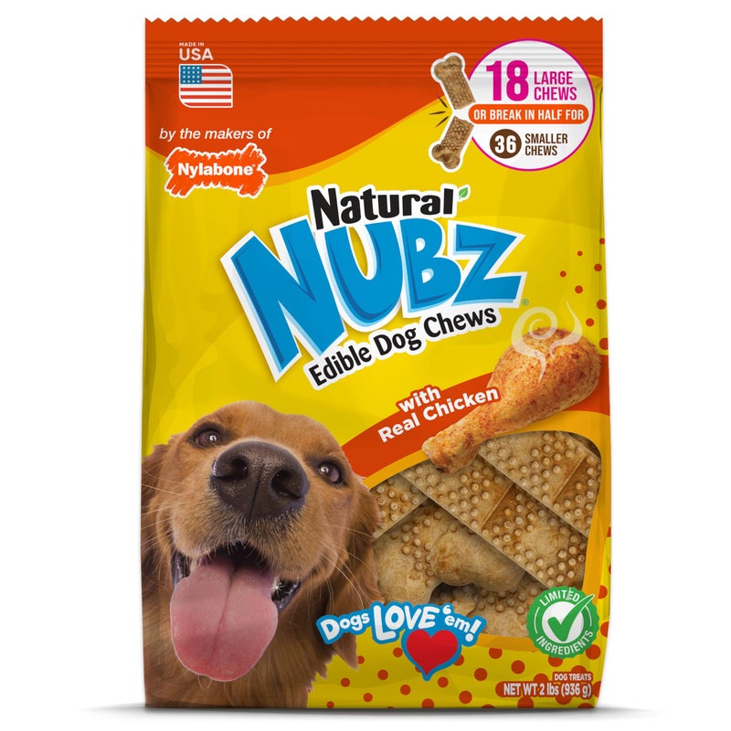 Nylabone Nubz Natural Dog Chew Treats for Large Dogs, Long Lasting Dog Bones Made in USA, Chicken Flavor Breath Freshener Dental Chews, For Dogs Over 30 lbs. (18 Count) - Image 1