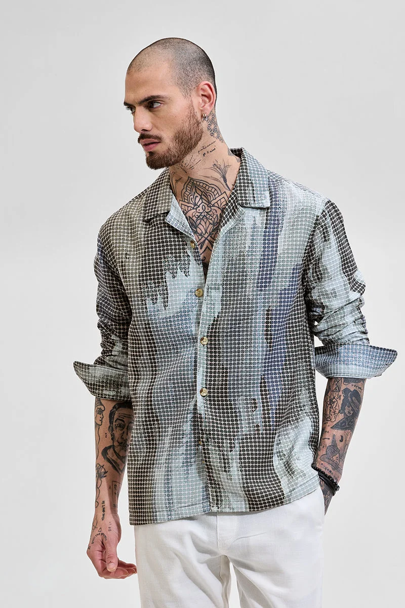 SNITCH Olive Checkered Long Sleeve Boxy Casual Shirt