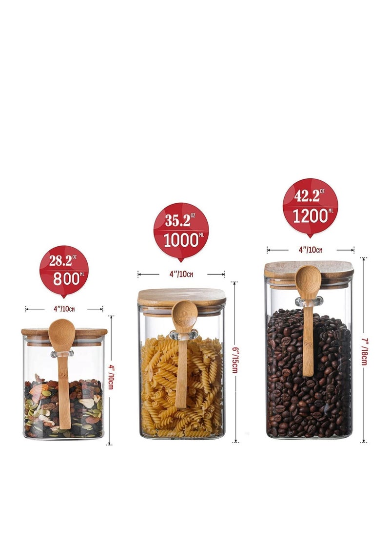 GGEROU Glass Storage Jar with Bamboo Lids and bamboo Spoon,Set of 3 Airtight Food Jars Kitchen Food Storage Containers with Scoop For Serving Tea, Coffee, Flour, Sugar, Candy, Cookie, Spice - Image 2
