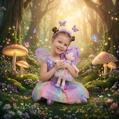 June Garden 15 Celestia The Rainbow Whisper Fairy Doll Soft Plush Fairy Toy with Multicolor Butterfly Skirt Enchanted Garden Collection - Image 3