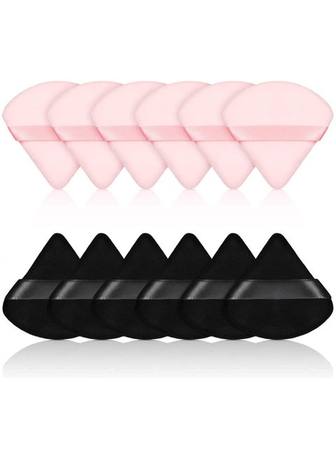 Pure Cotton Powder Puff Made of Cotton Velour for Contouring Under Eyes and Corners with Strap 6pcs Black and 6pcs pink