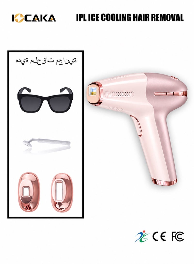 اوكاكا غولد بينك، جهاز إزالة الشعر بالليزر المنزلي 3 في 1 بتقنية الضوء النبضي المكثف (IPL) ووظيفة التبريد لإزالة الشعر بدون ألم / تجديد البشرة / إزالة البقع وحب الشباب الخفيف. باستخدام مصدر ضوء التجديد الضوئي، يعمل الضوء تحت الأحمر على تنشيط الكولاجين، وتقليل التجاعيد واستعادة مرونة الجلد. - Image 2