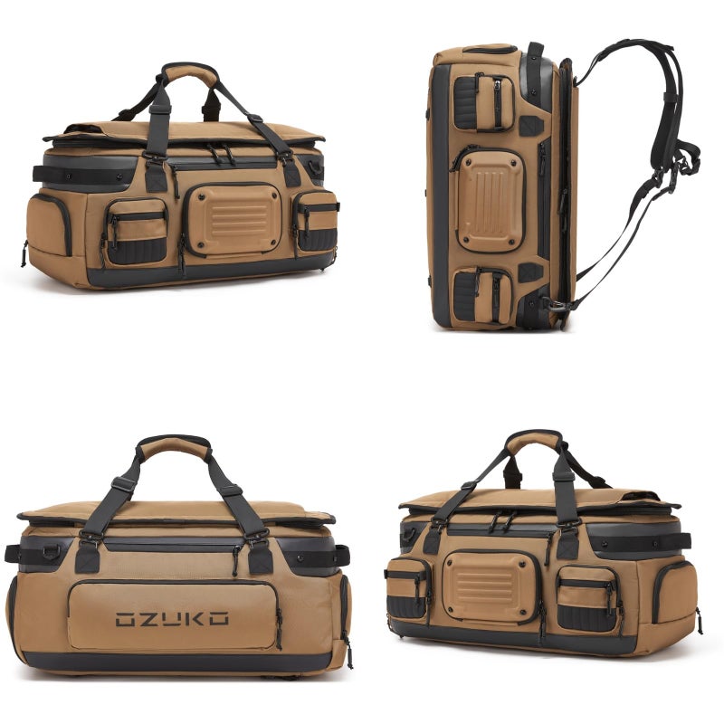 OZUKO Waterproof Travel Duffel Backpack for Gym Weekender and Travel Use with 2 in 1 Design 52L Large Capacity, Brown, 9904 - Image 4