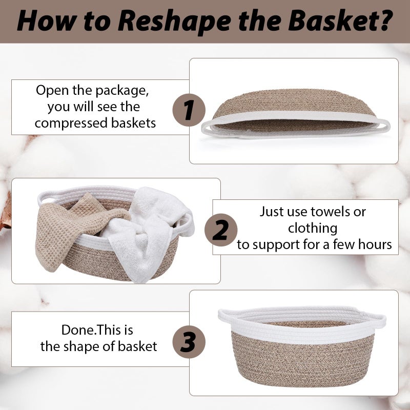 woric Woven Storage Basket Dog Toy Baskets for Gifts Empty Easter Basket with Handle Cotton Rope Decorative Baskets (Brown 12"X 8" X 5" with Gift Bag Card Ribbon Tissue Paper) - Image 3