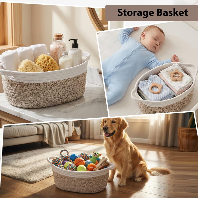 woric Woven Storage Basket Dog Toy Baskets for Gifts Empty Easter Basket with Handle Cotton Rope Decorative Baskets (Brown 12"X 8" X 5" with Gift Bag Card Ribbon Tissue Paper) - Image 5