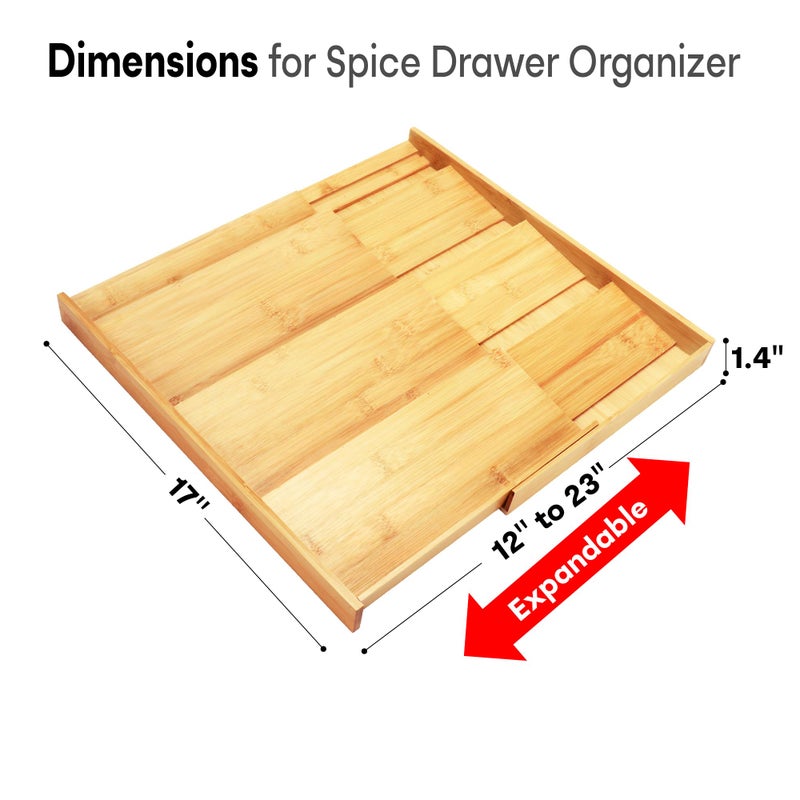 Thalomely Bamboo Spice Drawer Organizer, (Need 3.1â€ Deep Drawer) Expandable 4 Tier Spice Rack for Cabinet (From 12" to 23" Wide), Seasoning Storage Insert, Spice Organizer for Drawer,Jars Not Included - Image 2