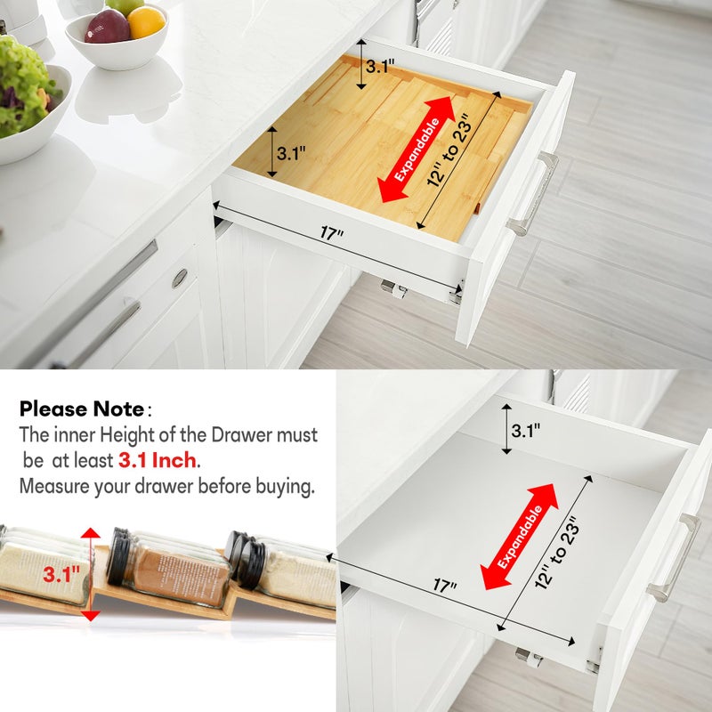 Thalomely Bamboo Spice Drawer Organizer, (Need 3.1â€ Deep Drawer) Expandable 4 Tier Spice Rack for Cabinet (From 12" to 23" Wide), Seasoning Storage Insert, Spice Organizer for Drawer,Jars Not Included - Image 4