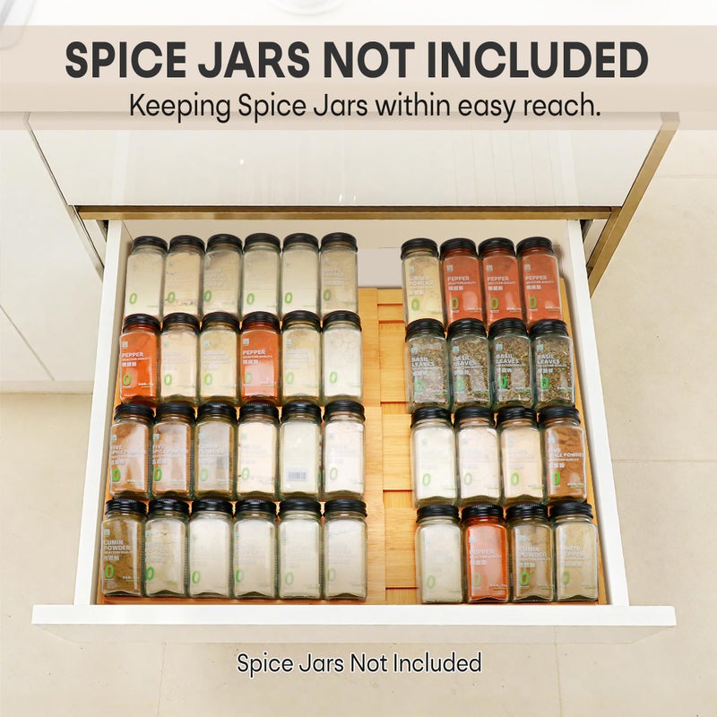 Thalomely Bamboo Spice Drawer Organizer, (Need 3.1â€ Deep Drawer) Expandable 4 Tier Spice Rack for Cabinet (From 12" to 23" Wide), Seasoning Storage Insert, Spice Organizer for Drawer,Jars Not Included - Image 3