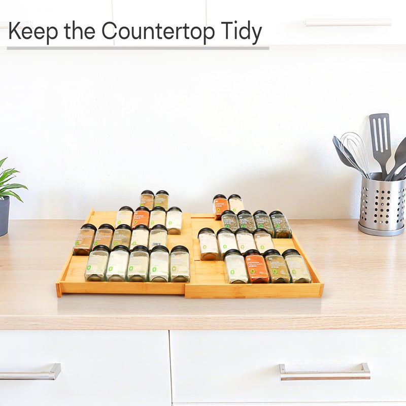 Thalomely Bamboo Spice Drawer Organizer, (Need 3.1â€ Deep Drawer) Expandable 4 Tier Spice Rack for Cabinet (From 12" to 23" Wide), Seasoning Storage Insert, Spice Organizer for Drawer,Jars Not Included - Image 5