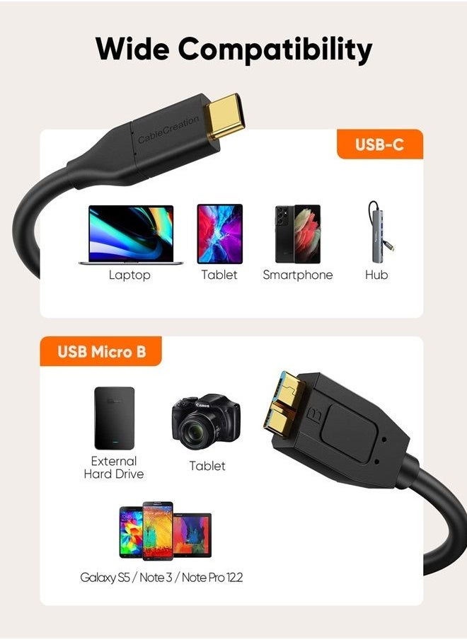 USB C Hard Drive Cable 1FT, 10Gbps Data Transfer Speed, USB C to Micro B Male Cable, Compatible with Seagate, WD, Toshiba, Samsung External Hard Drive and More - Black